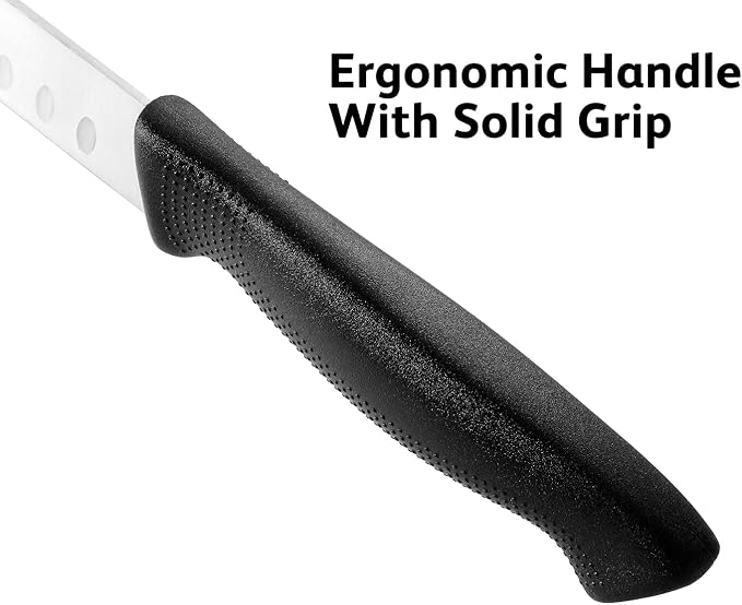 Carving Knife 8-Inch with Razor Sharp Granton Edge for Turkey, Ham, Meat Slicing and Cutting – NSF Certified, German Stainless Steel Blade, Black