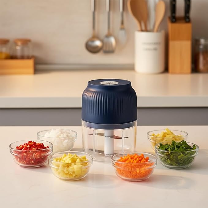 2026 Upgraded Household Electric Garlic Crusher, Capacity Electric Garlic Chopper, Mini Portable Veggie Cutter, 4 Sharp Stainless Steel Blades Mini Electric Food Chopper, Easy to Clean (Blue-2pcs)