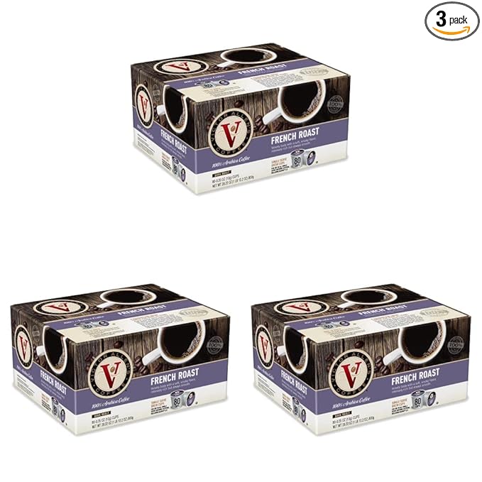 Victor Allen's Coffee French Roast, Dark Roast, 80 Count, Single Serve Coffee Pods for Keurig K-Cup Brewers (Pack of 3)