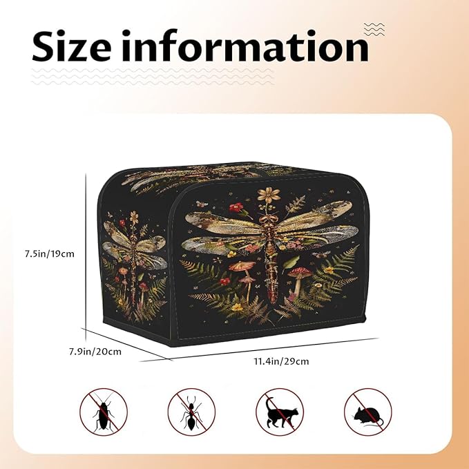Animal Dragonfly Flower Toaster Cover 2 Slice Dust and Fingerprint Protection Toaster Bread Maker Covers Washable Kitchen Small Appliance Covers for Kitchen Accessories Decor Bakeware Women Gift