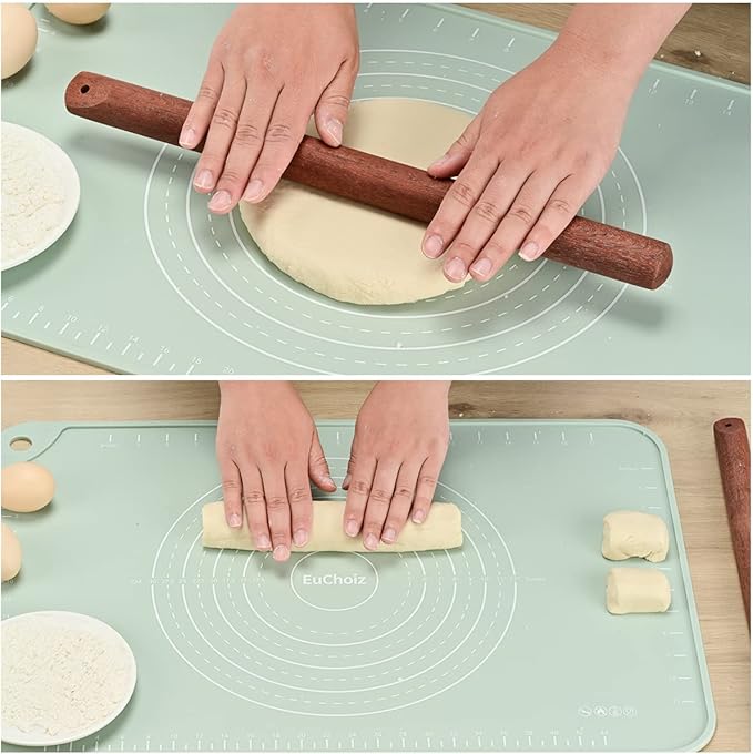 Silicone Pastry Mat 28"*20" Extra Thick Non Stick Baking Mat Food Grade Silicone Dough Rolling Bake Mat with Edge Heightening Green