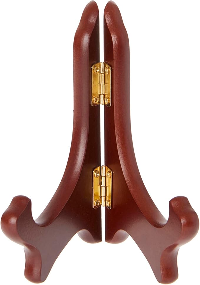 Bard's Hinged Walnut MDF Wood Plate Stand, 5" H x 5.75" W x 3.75" D (For 5" - 7.5" Plates), Pack of 3