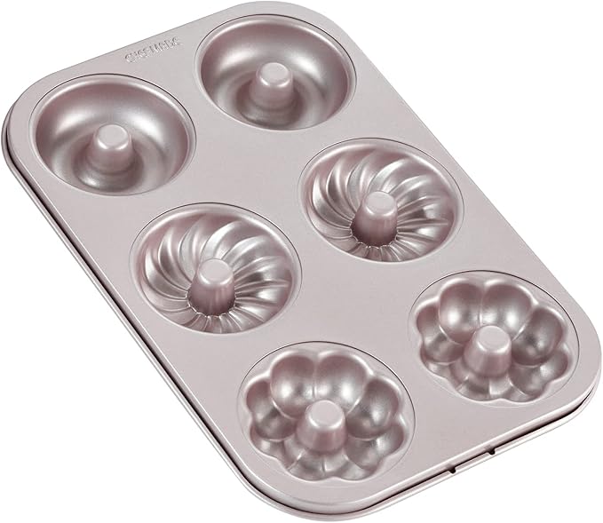 CHEFMADE Donut Mold Cake Pan, 6-Cavity Non-Stick Pattern Doughnut Bakeware for Oven Baking (Champagne Gold)