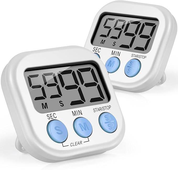 Weewooday 2 Pcs Digital Kitchen Timer Magnetic Timer Bulk On/Off Switch Minute Second Count up Countdown Loud Alarm for Exercise Cook Baking (White)