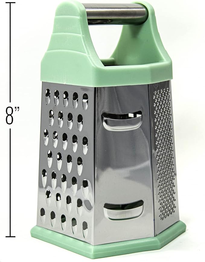 Beille 6 Side Stainless Steel Grater Top Handle Zester Slicer 7.75 Inch, Mint Green