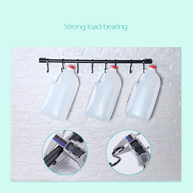 KAIYING Kitchen Utensil Rack with Removable S Hook for Hanging Pots and Pans, Rod Hooks for Mugs, Wall Mounted Kitchen Rail Organizer, Aluminum,(Black-5 Hooks)