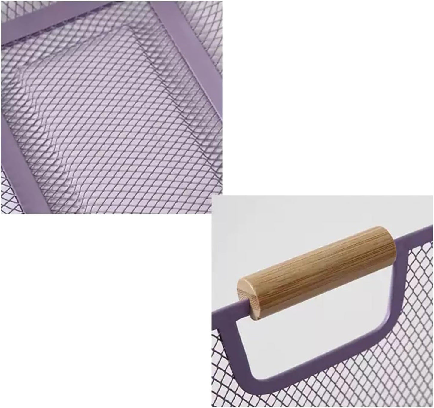 Metal Mesh Steel Basket, Medium Wire Storage Organizer Basket Multi-function Hanging Kitchen Basket with Wood Handle for Kitchen Bathroom Picnic Home, Rectangle-Purple