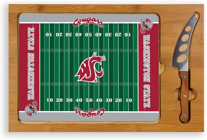 PICNIC TIME NCAA Icon Glass Top Cutting Board & Knife Set, Cheese Boards Charcuterie Boards, Serving Platter, (Parawood & Bamboo)