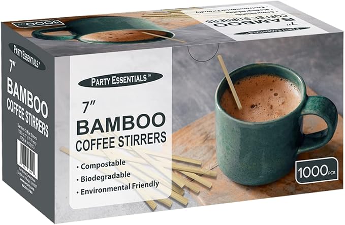 Party Essentials Bamboo Coffee Stirrers/Beverage Stir Sticks, 7" Length, 1000-Count, Natural