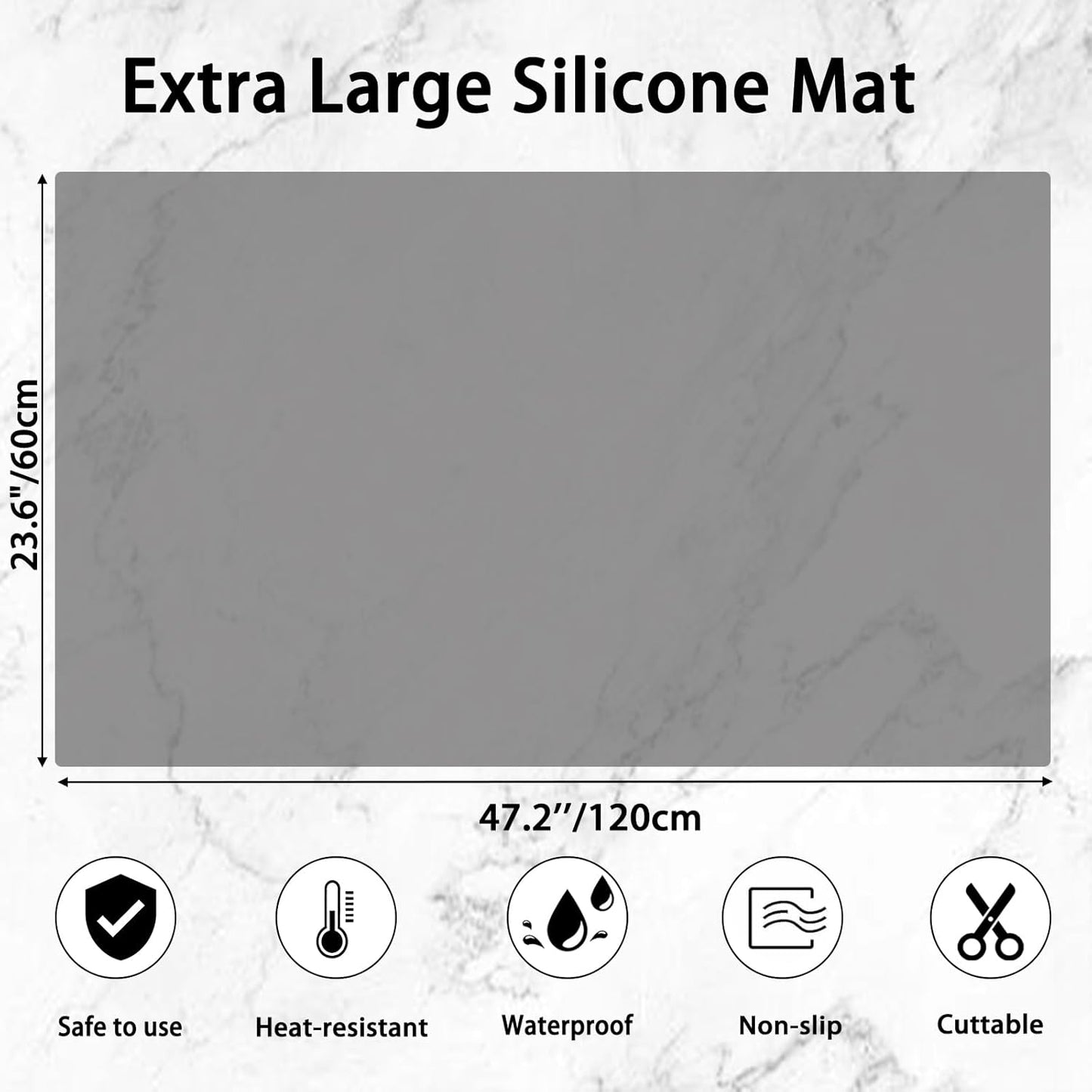 2MM Thick Large Silicone Mat, 47.2"x23.6"(120cmx60cm) Silicone Mats for Kitchen Counter, Heat Resistant Mat, Non-Slip Kitchen Counter Mat, Waterproof Countertop Protector for Craft, Translucent Red