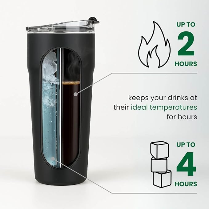 Splitflask 2-in-1 Dual Chamber Tumbler 30oz Hot & Cold Insulated Cup with Straw & Sip Lid, Leak Resistant Stainless Steel Travel Mug for Coffee, Water, Moms, Gym, Work, Car Cup Holder BPA-Free