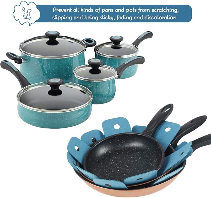BYKITCHEN Pot Pan Protectors, Set of 12 and 4 Different Sizes, Larger & Thicker Cyan Pan Protector Pads, Pan Pot Separator Pads for Stacking and Protecting Your Cookware