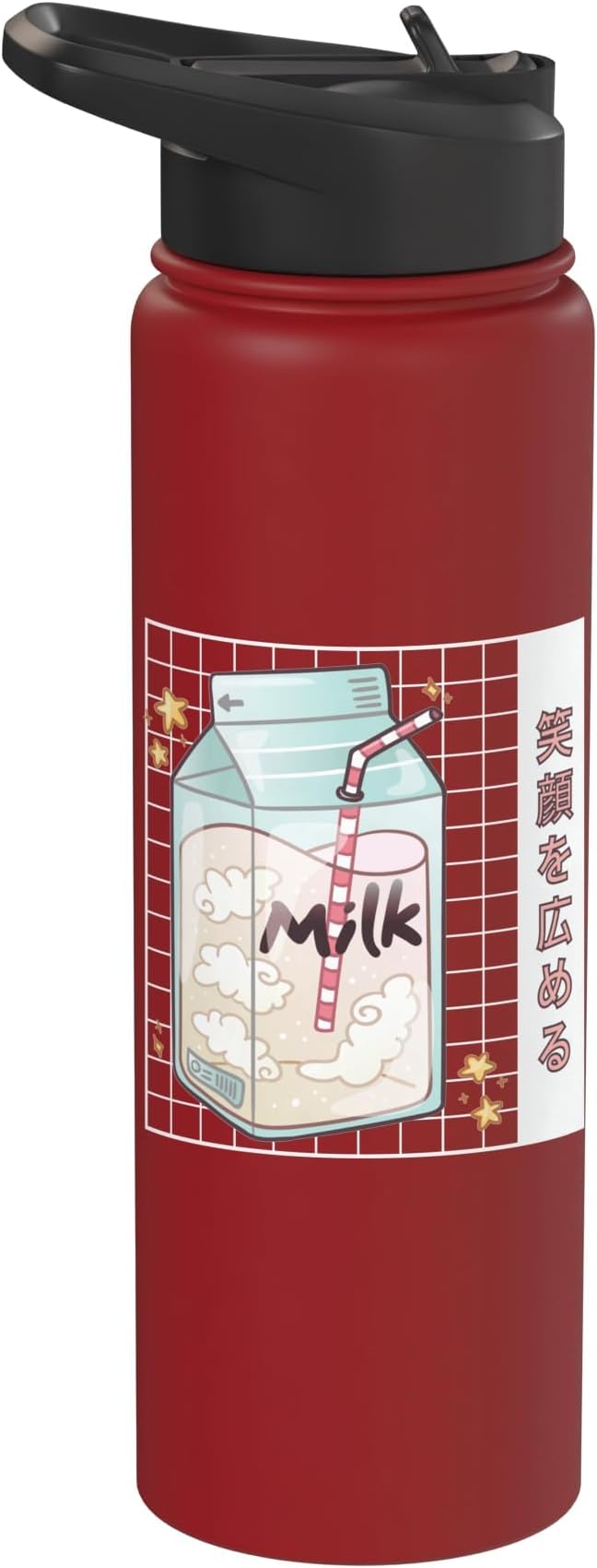 Japanese Kawaii Strawberry Milk Carton Vaporwave Grid Stainless Steel Insulated Water Bottle