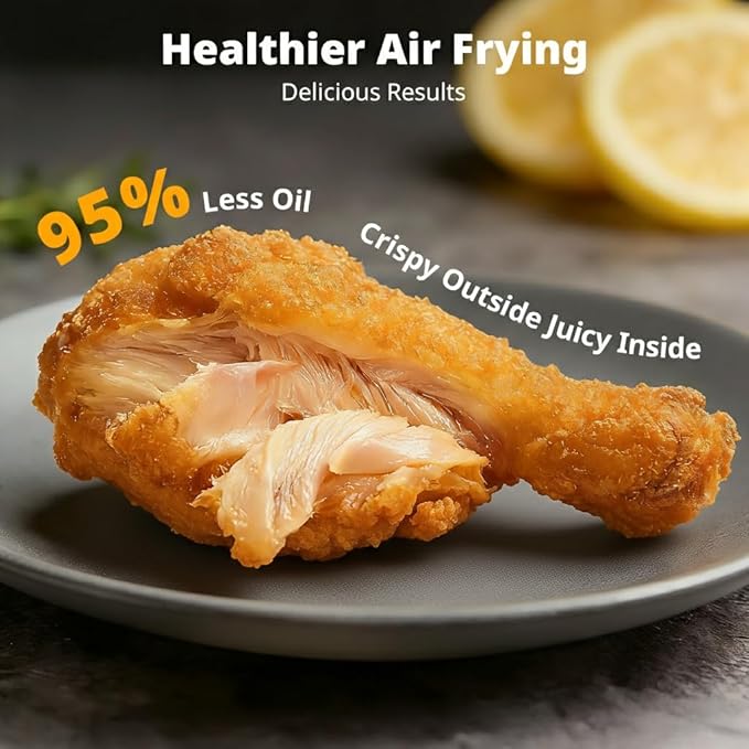 AIRMSEN Potable Glass Air Fryer Non-Toxic, 4.8QT & 1.3QT, 4 Presets & Manual Control, 140–450℉ Precise Heat, 95% Less Oil, Auto-Pause & Resume, Microwave & Dishwasher Safe