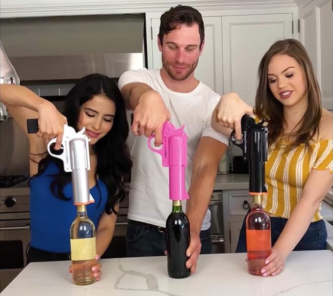 WineOvation Electric Gun Wine Opener (Pink) WNO-01P - Open your Wine Bottle fast and without hassle - Perfect Automatic Corkscrew for Gun Enthusiasts and Wine Lovers