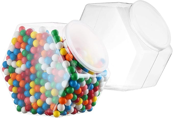DilaBee 2-Pack Plastic Cookie Jar - 1 Gallon Hexagon Candy Jars with Lids for Candy Buffet, Kitchen & Office - Clear Jars with Lids for Cookies, Candies & Dry Food - Plastic Jar with Labels - BPA-Free