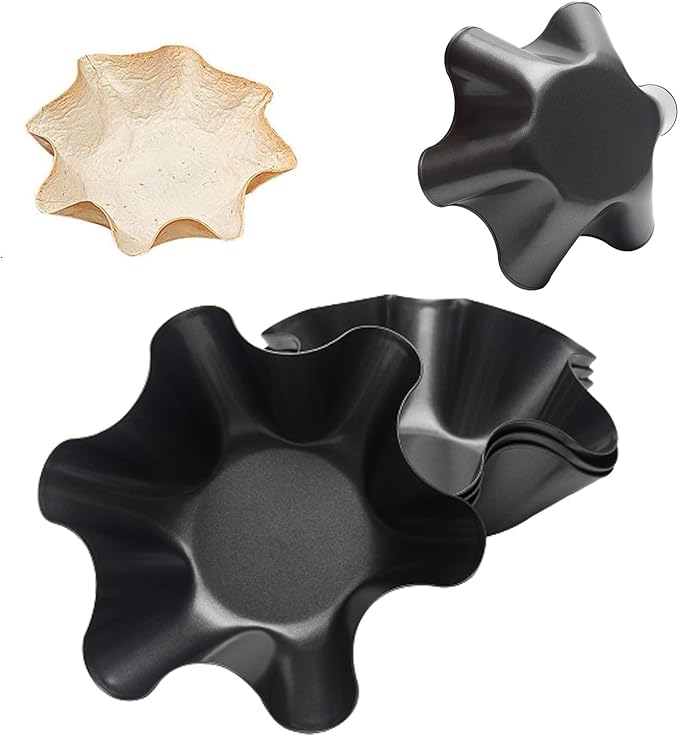 Tortilla Pan Set - 4pcs Non-Stick Carbon Steel Taco Salad Bowl Makers Tortilla Shell Pans, Tostada Bake Taco Shells, Flower-shaped Baking Mold Kitchen(Black 4pcs) (16.5x 7.5x 6cm)