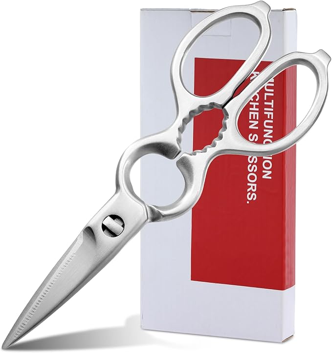 Stainless Steel Kitchen Shears Heavy Duty Full-Steel Forged Metal Scissors for Food, Professional Chef Shears Bone Cutting Meat Pizza Scissors Kitchen Utensils Come Apart, Silver