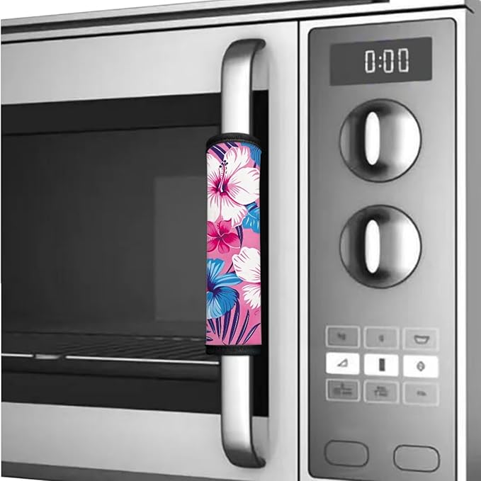 Fridge Door Handle Covers Set of 6 Kitchen Appliance Decor Handles Glove Anti-Slip Protectors Independence Day Refrigerator Decor for Summer, Hawaii Flower Tropical Hibiscus Floral Pink