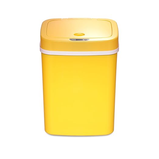 Touchless Motion Sensor Trash Can with Sealing Lid Automatic Soft Close Silent Bathroom Kitchen Office Waste Bin Narrow Rectangular ABS Hands Free Smart Home Garbage Container (Yellow)