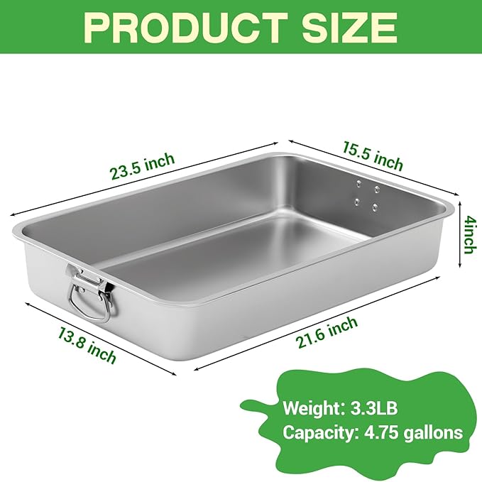 23.5''x15.5''x4''roasting Pan Stainless Steel Turkey Roasting Pan Extra Large Thickened Baking Tray with Handle for Christmas Thanksgiving Oven Turkey Roasts Multilayer Lasagna Baked Goods