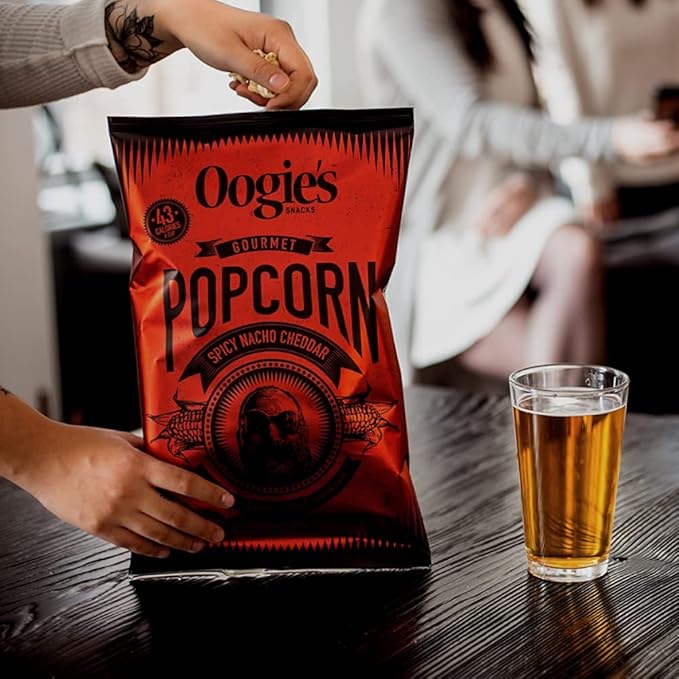 Oogie's Gourmet Popcorn | 20 Pack | Spicy Nacho Cheddar Flavor | Gluten Free Popcorn Snacks | 1oz Individual Bags
