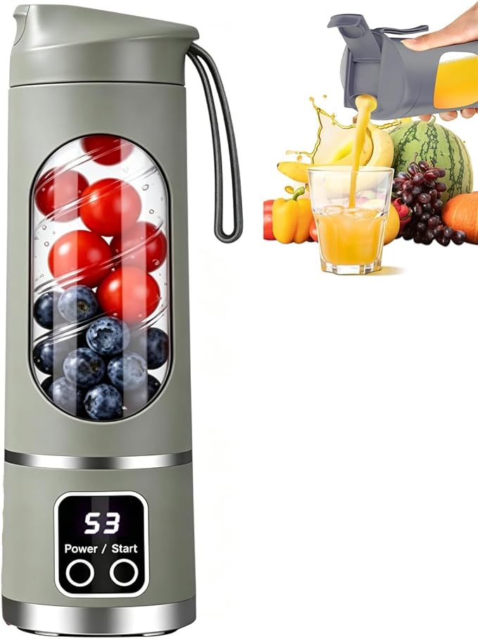 Portable 16oz Cordless Blender, USB Rechargeable Personal Smoothie Maker Cup, High Speed Compact Mixer for Ice, Fruit & Protein Shakes, Travel Friendly Bottle with Drinking Lid, Easy Clean