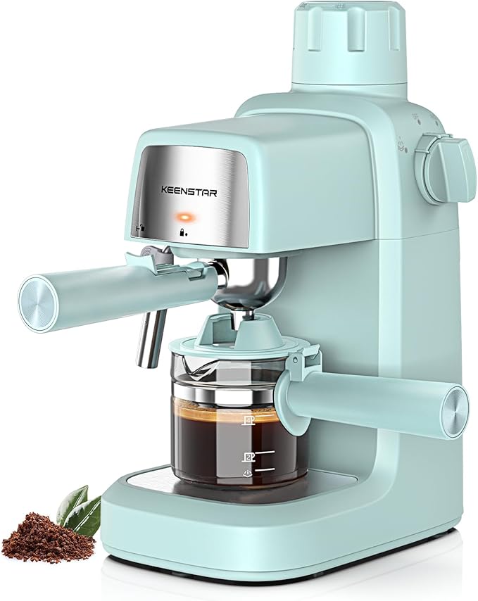 KEENSTAR 3.5Bar Espresso Machine with Milk Frother, 800W Compact Espresso and Cappuccino Machine with Preheating Function, 4 Cup Espresso Maker for Cappuccino or Latte, Gift for Coffee Lover