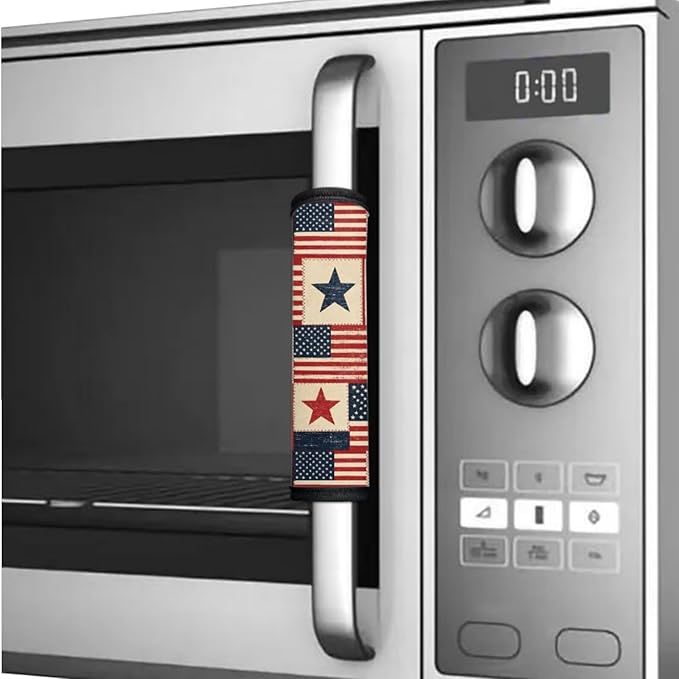 Patriotic Stars and Stripes Print Refrigerator Door Handle Covers Set of 6 Kitchen Appliances Handle Protector for Fourth of July 4th of July Party Decor, Vintage American Flag Pattern