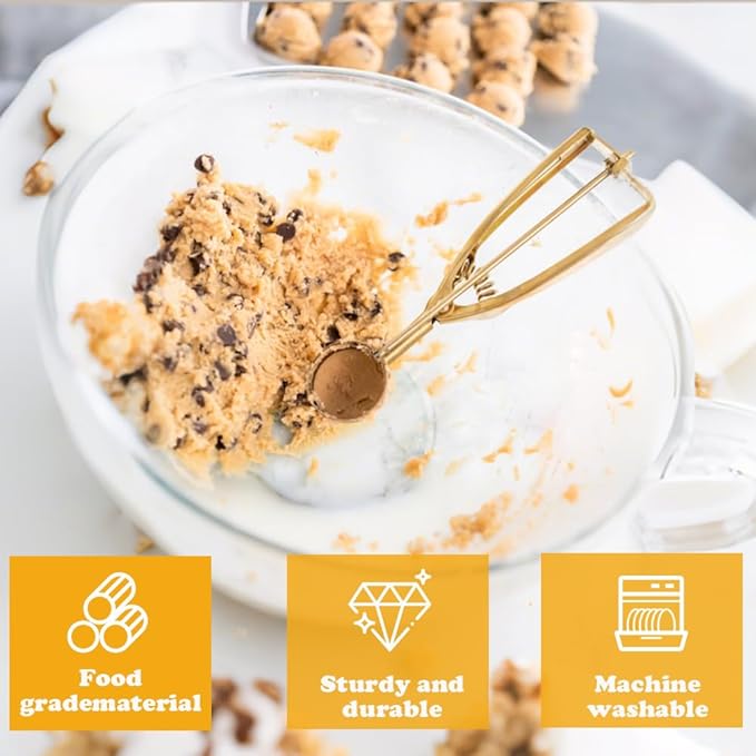 Ice Cream Scoop with Trigger Release, 304 Stainless Steel Cookie Scoops for Baking & Food Prep, Easy to Clean Dishwasher Safe Scooper for Ice Cream, Cookie Dough, Cupcakes, Fruit and Meatballs（L)
