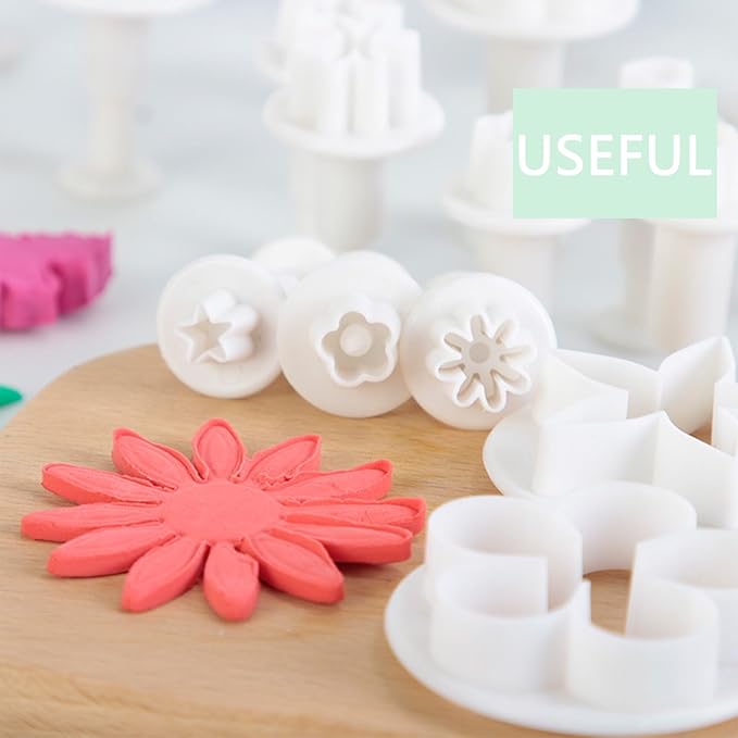 1 Set Heart Shape Fondant Flower Cutter,White Flower Plunger Cookie Cutter, Cake Decorating Tools,Dessert And Candy Sculpting Tools,White Baking Accessories