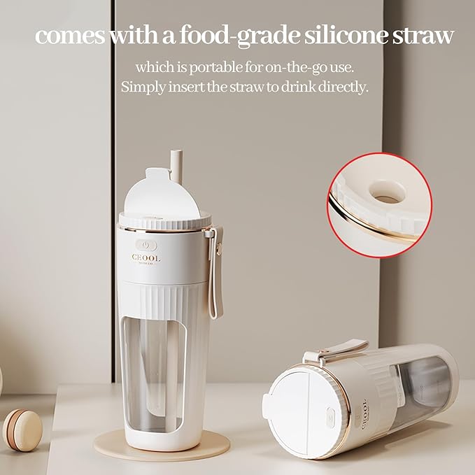 Rechargeable USB Portable Juicer Mixer, 18000 RPM 10-Blade Mini Electric Blender, 340ML Food-Grade PC Cup with Automatic Cleaning, Quick Slurry Discharge for Fresh Fruit Juice/Smoothie, Home Use