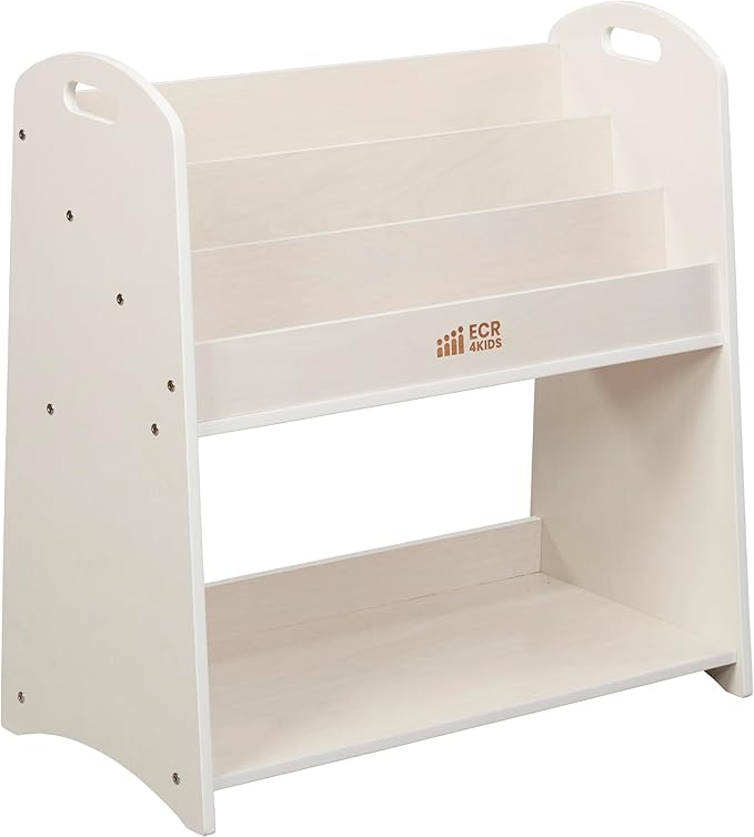 ECR4Kids 3-Shelf Floor Book Display with Handles and Storage, 30in, Kids Bookshelf, White Wash