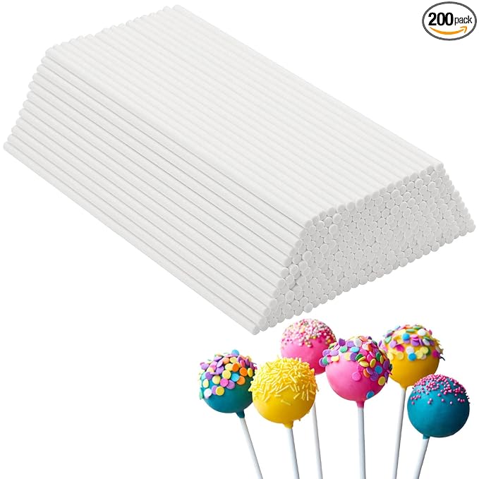 200Pcs 6 Inch White Paper Lollipop Sticks, Paper Sucker Sticks, Cake Pop Stick for Cake Toppers, Chocolate, Cookie, Rainbow Candy ﻿