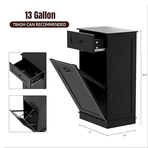 13 Gallons Tilt Out Trash Cabinet Hidden Trash Can Cabinet with Power Outlet, Pet Proof Garbage Can Cabinet with Storage for Kitchen,Living Room