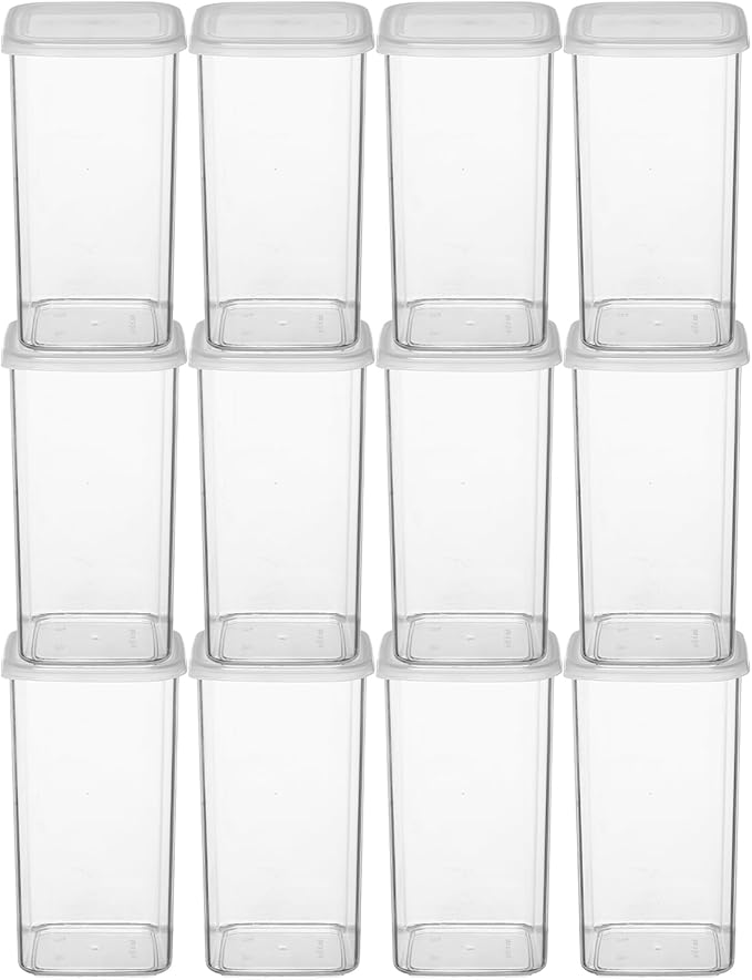 novelinks Clear Plastic Jars with Lids, Reusable Empty Square Storage Containers for Household and Kitchen Organizing (12 Pack Large)