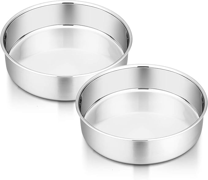 P&P CHEF 6 Inch Cake Pan Set of 2, Stainless Steel Round Baking Layer Cake Pans, Non Toxic & Healthy, Leak-proof & Easy Clean, Mirror Finish & Easy Releasing, Oven & Dishwasher Safe