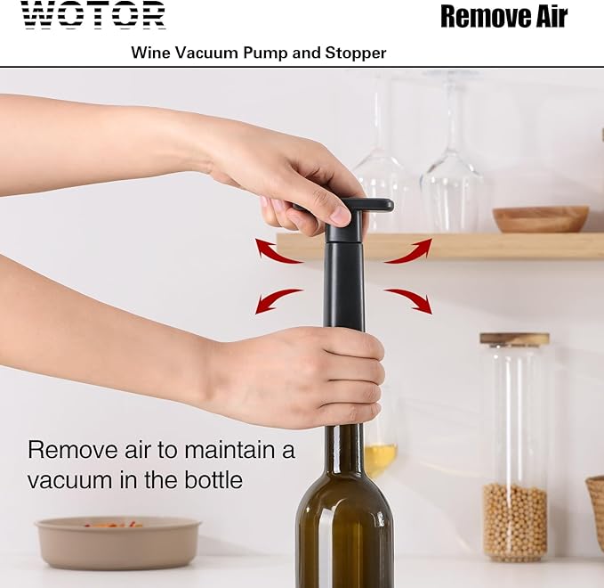 WOTOR Wine Saver Vacuum Pump with 8 Stoppers, Wine Stopper & Preserver, Reusable Bottle Sealer Keeps Fresh, Ideal Accessories Gift (Flat Handle)