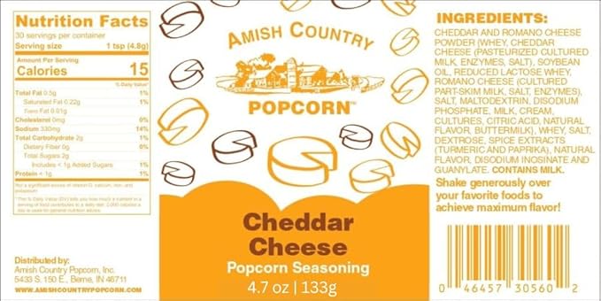 Amish Country Popcorn | Cheddar Cheese Popcorn Seasoning - 4.7 Ounces | Old Fashioned, Non-GMO