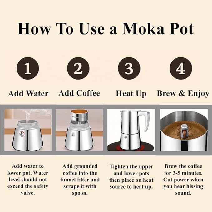Stainless Steel Stovetop Espresso Maker – Italian Moka Pot, Induction Compatible Espresso Coffee Maker with Safety Valve (10 Cups)