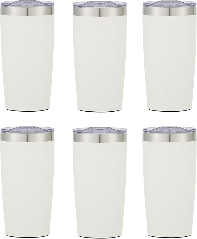 6 Ct of 20 Oz Two-Tone Himalayan Stainless Steel Tumbler with Lid – White – Customizable Insulated Cups for Water, Coffee, Hot & Iced Drinks – Great for DIY, Events, Work
