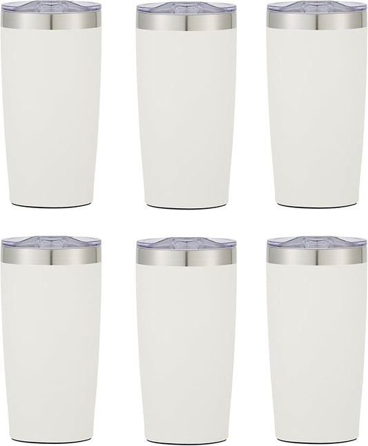 6 Ct of 20 Oz Two-Tone Himalayan Stainless Steel Tumbler with Lid – White – Customizable Insulated Cups for Water, Coffee, Hot & Iced Drinks – Great for DIY, Events, Work