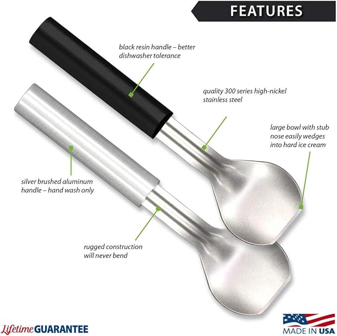 Rada Cutlery Ice Cream Scoop (R137), 2.38" x 2.38" Stainless Steel Bowl, Silver Handle