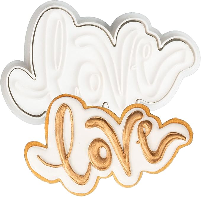 Flycalf Love Cookie Cutter with Plunger Stamps Baking Dough Tools Wedding Cake Shapes PLA Cutter Molds for Birdesmaid Party 4" Kitchen Supplies