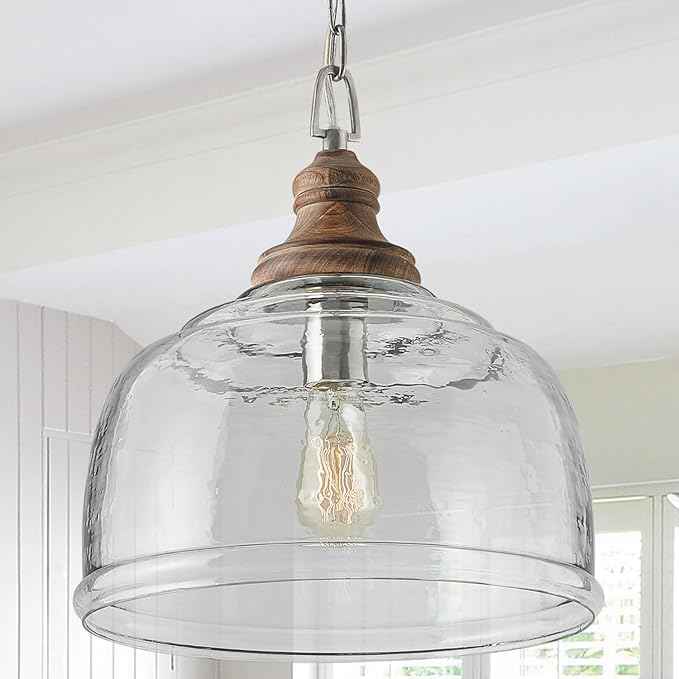 Capital Lighting 330318YG Julian Coastal Style Clear Organic Rippled Glass Dome Pendant, 1-Light 100 Watt, 16" H x 14" W, Grey Wash/Iron Silk