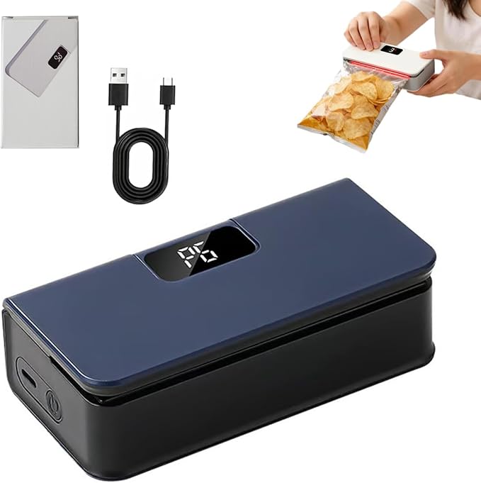 2026 New USB-C Rechargeable Mini Bag Sealer, One-Touch, Adjustable and Portable Freshness, 6-Level Adjustable Heat Sealer & Cutter, LED Display, Magnetic Base for Fridge & Kitchen (Blue)