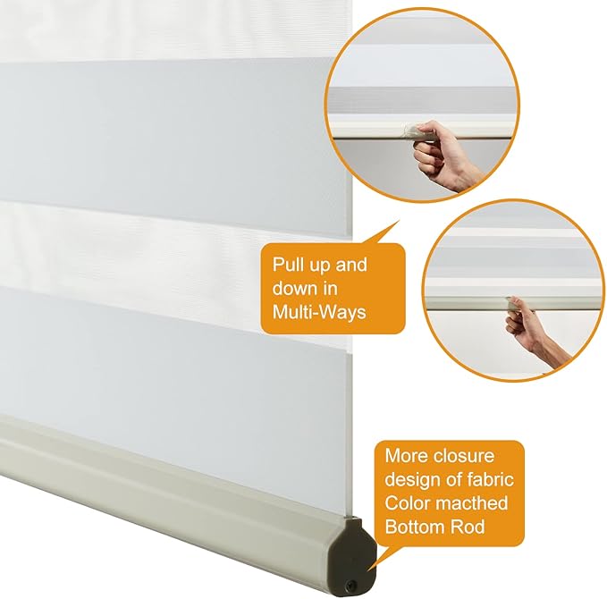 Persilux Cordless Zebra Blinds for Windows (35" W X 72" H, Cream) Free-Stop Dual Layer Roller Windows Shades for Day and Night, Light Filtering Sheer Shades for Home, Easy to Install