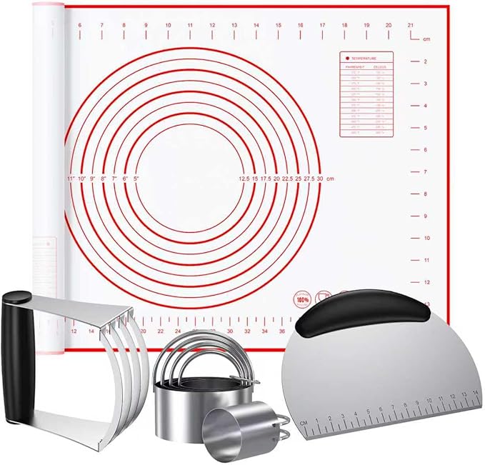 Biscuit Cutter, Silicone Pastry Dough Baking Mat Set, Baking Tools and Accessories Kit (4 Pcs/Set)