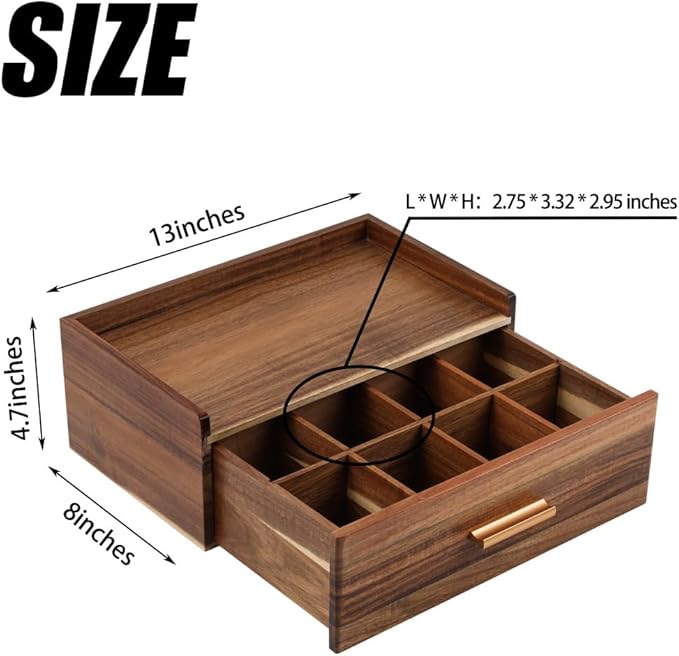Tea Organizers and Storage Box Tea Station organizer for Countertop with 4 Cotton Woven Coasters Acacia Wood Tea Bag Organizer Drawer Teabag Holder with 8 Compartments Wooden Sugar Packet Holder