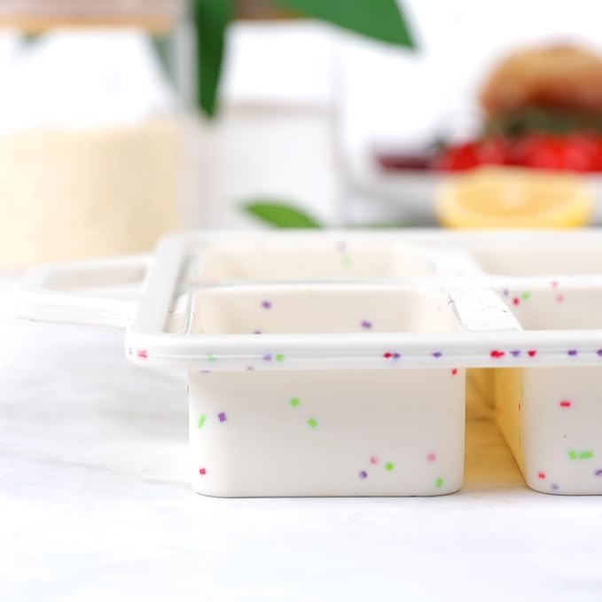 Vinino Silicone Mini Loaf Pans with Metal Reinforced Frame-1 Pack, Non-stick Silicone Bread Pan for Baking 8-Cavity, Tiny Banana Bread Pan Set, Dishwasher Safe Brownie Pan-Cream